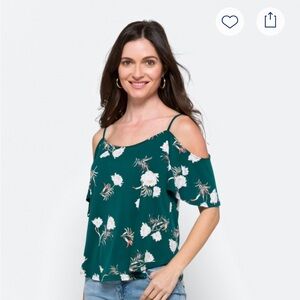 Off the Shoulder (Cold Shoulder) Green Floral Top | SIZE SMALL | NEW WITH TAGS